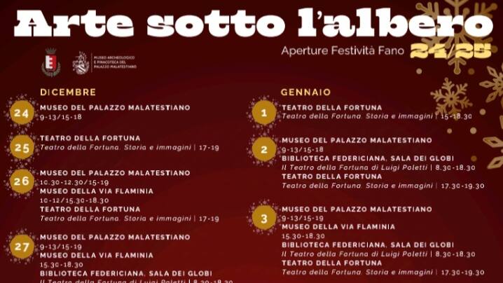 'Arte sotto l'albero', orari di apertura dicembre-gennaio