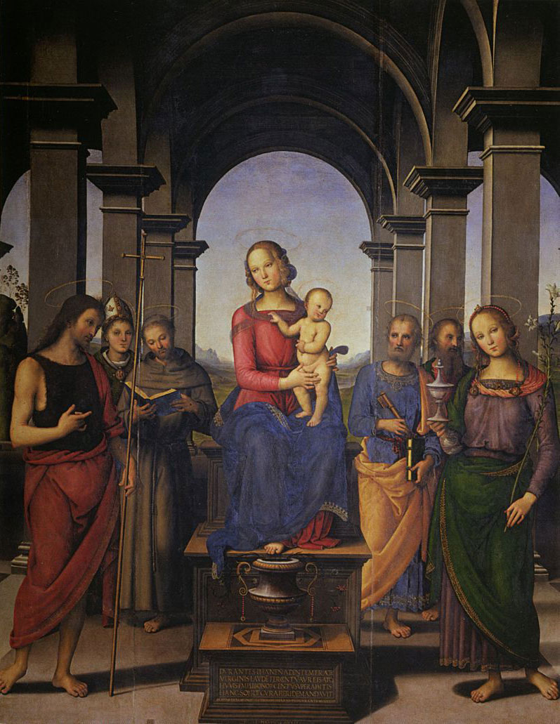 Madonna in trono con il Bambino e Santi Pietro di Cristoforo Vannucci detto Il Perugino (Città della Pieve, 1448 ca. – Fontignano, 1523)